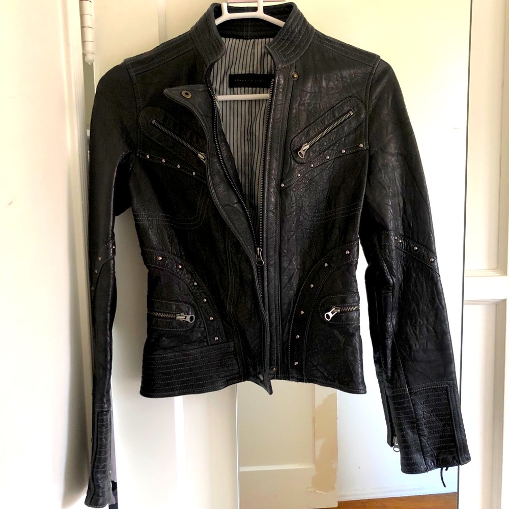Black leather moto jacket